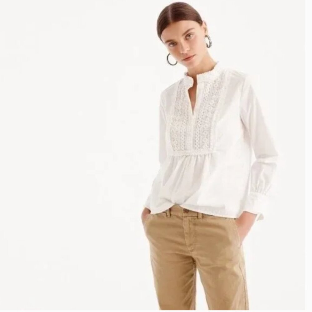 J. Crew Lace Bib Mockneck Long Sleeve Victorian Style Shirt